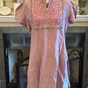 Ethnic Indian Tunic Pink Chanderi Pink Purple Beaded Sequin Embroidered Women XL